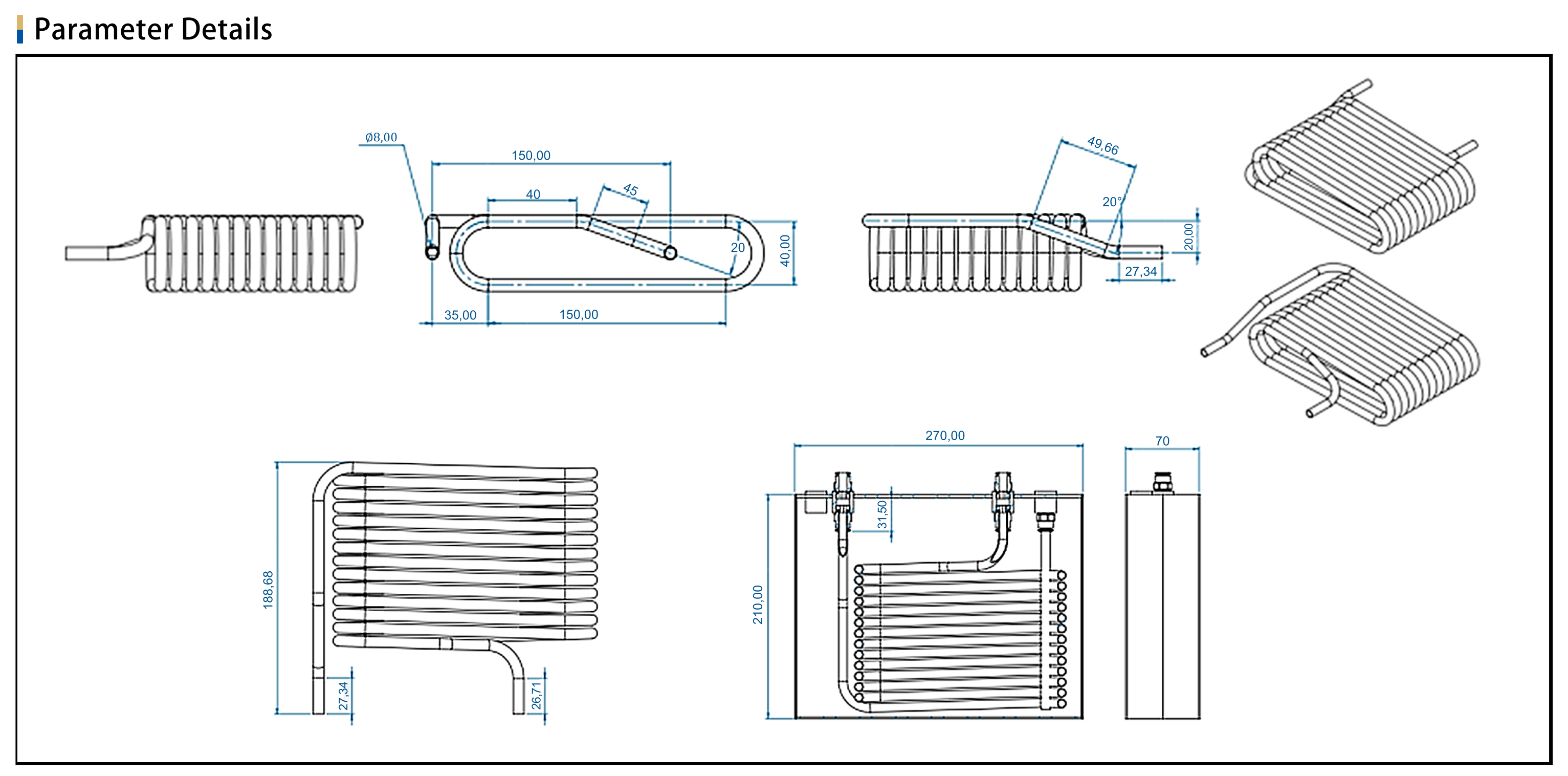 Titanium Condenser In Tube Water Cooled Coil Coaxial Heat Exchanger For Cooling System