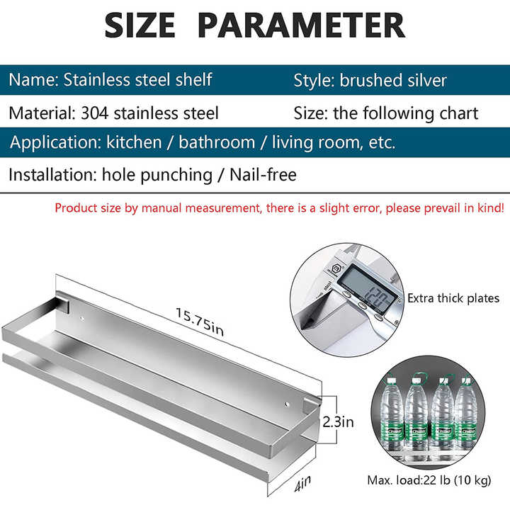 Rustproof Storage Floating Shelf Nail-Free Wall Mounted Rectangular Shelf