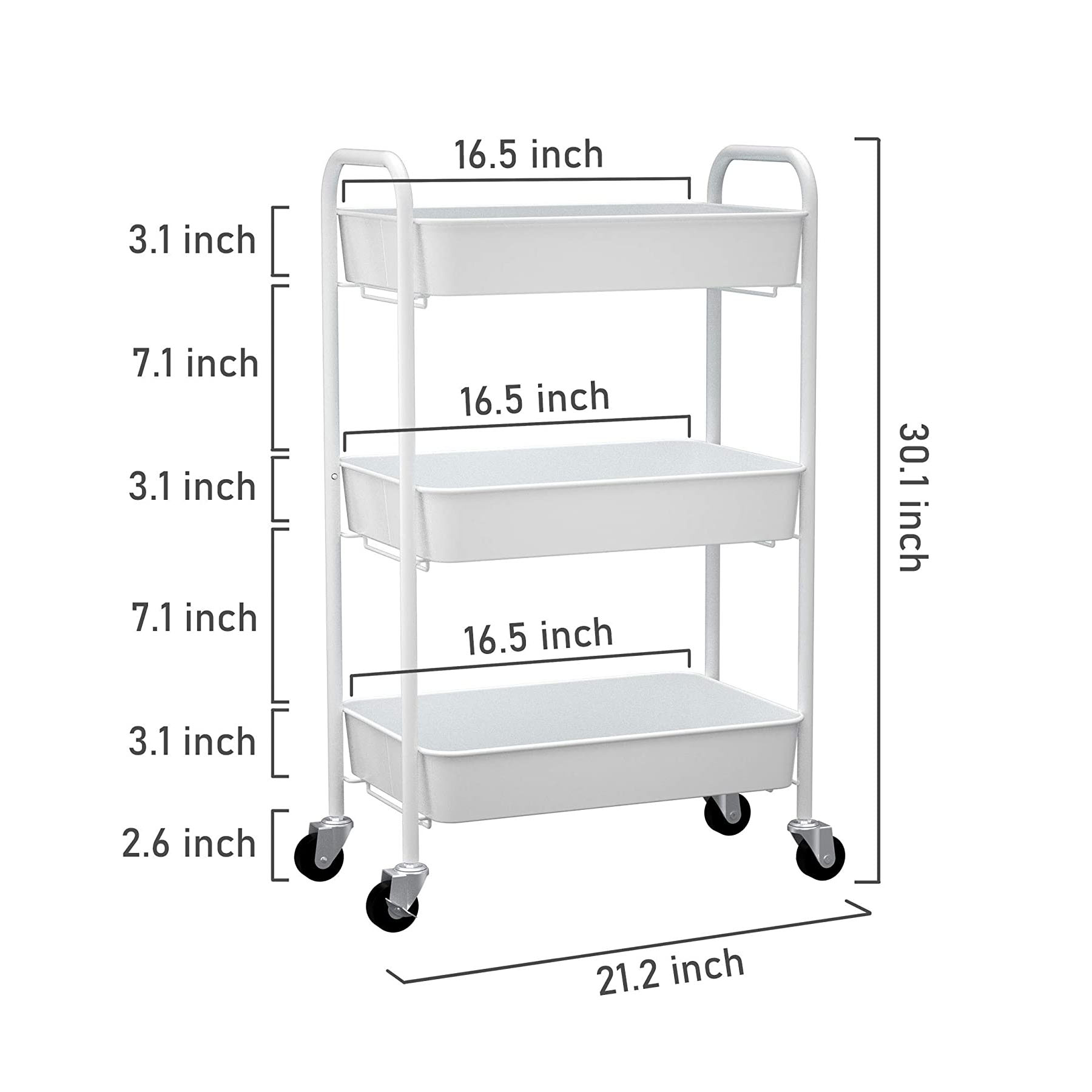 3-Tier Rolling Metal Storage tool cart with Caster Wheels