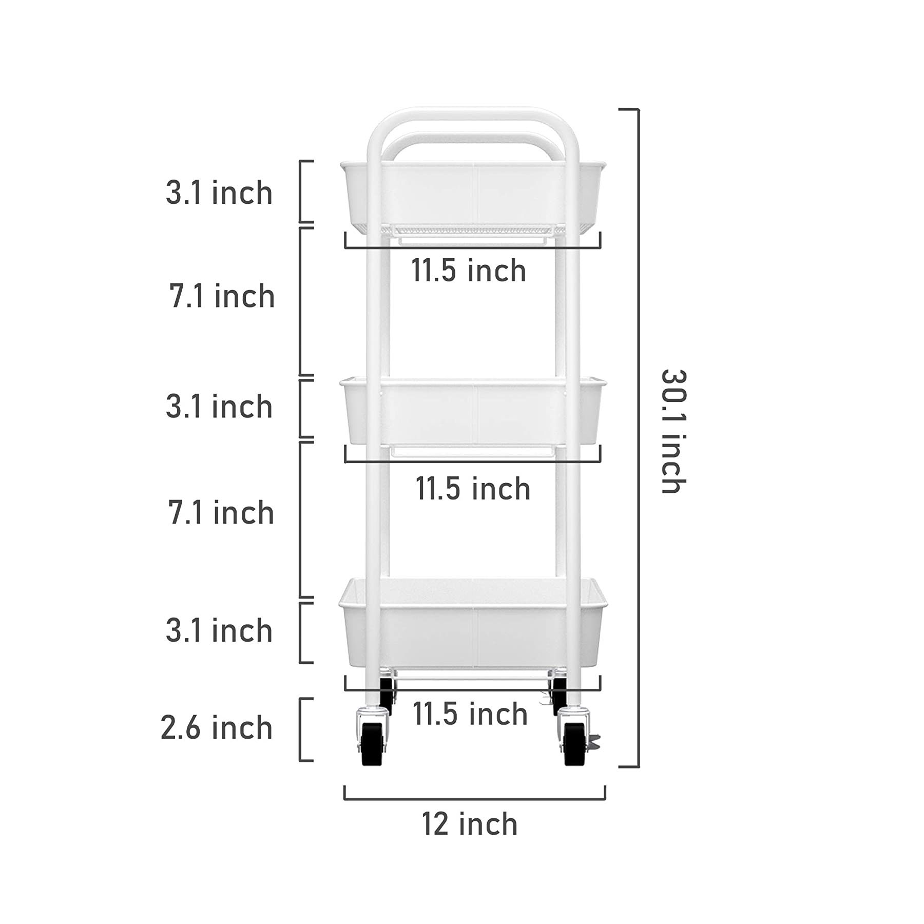 3-Tier Rolling Metal Storage tool cart with Caster Wheels