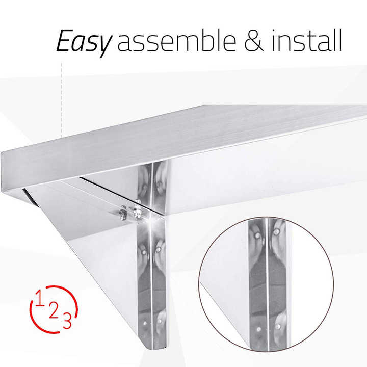 Stainless Steel Wall Floating Shelf with Steel Bracket for Restaurant Kitchen Bar