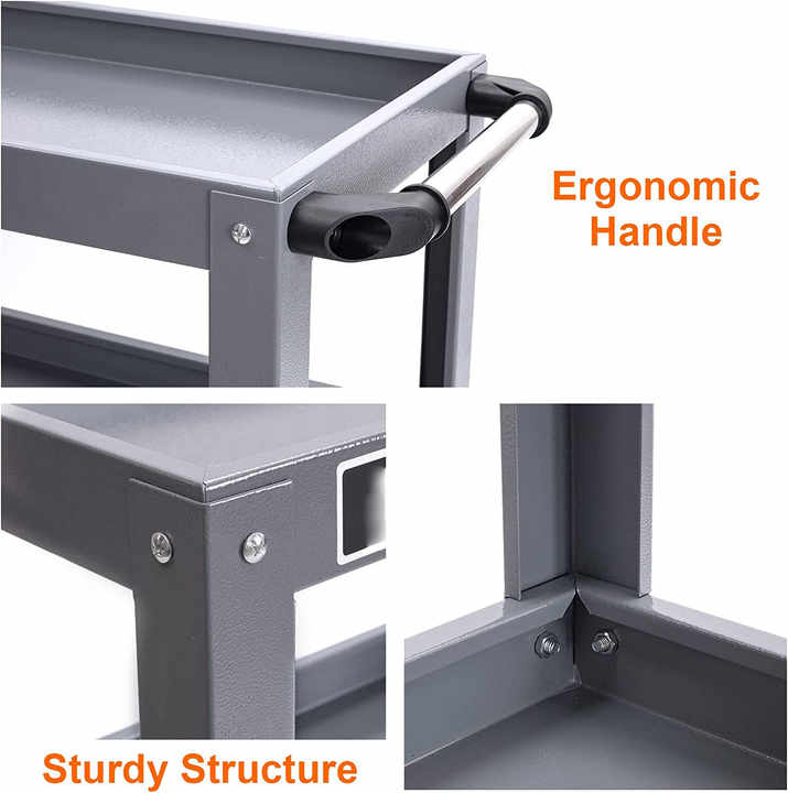 3-Tier Utility Rolling Tool Storage Cart with Lockable Wheels