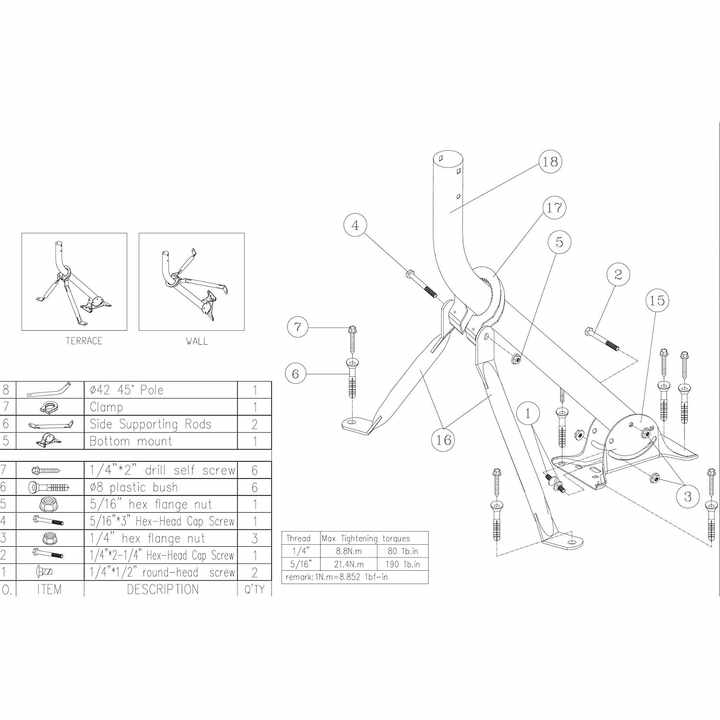 TV Antenna Mounting Custom Adjustable Robust Metal Bracket