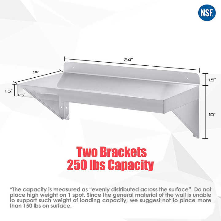 Stainless Steel Wall Floating Shelf with Steel Bracket for Restaurant Kitchen Bar